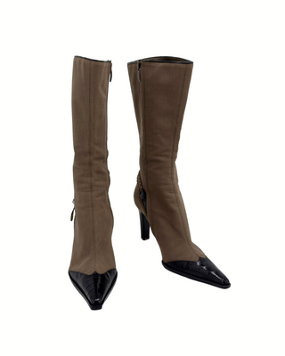Sergio Rossi Stiefel braun mit Lederspitze und Fersenschnalle (39)