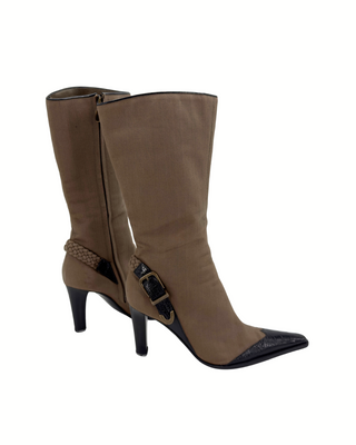 Sergio Rossi Stiefel braun mit Lederspitze und Fersenschnalle (39)