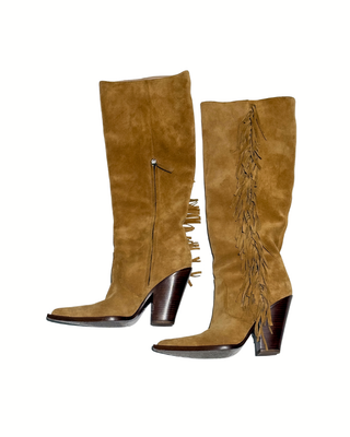 Michael Kors Wildleder-Stiefel mit Fransen in Camel und Blockabsatz
