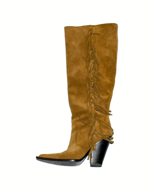 Michael Kors Wildleder-Stiefel mit Fransen in Camel und Blockabsatz