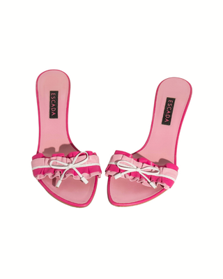 Escada Mules in Pink mit Rüschen-Details und Kitten Heel