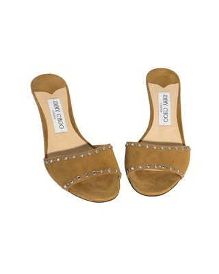 Jimmy Choo Wildleder Mules in Cognac mit Strassdetails und 6 cm Absatz