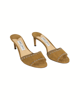 Jimmy Choo Wildleder Mules in Cognac mit Strassdetails und 6 cm Absatz