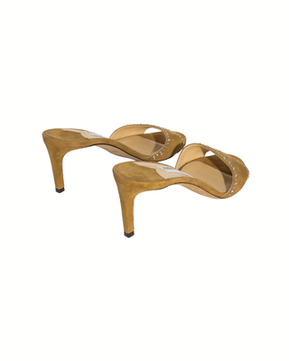 Jimmy Choo Wildleder Mules in Cognac mit Strassdetails und 6 cm Absatz