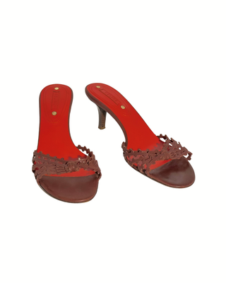 Celine Leder Mules in Braun mit Cut-out-Details und 6 cm Absatz