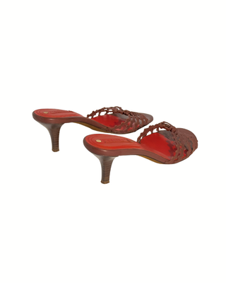 Celine Leder Mules in Braun mit Cut-out-Details und 6 cm Absatz