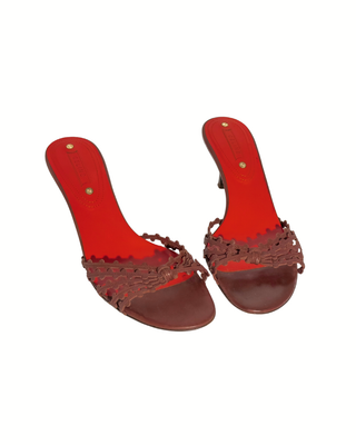 Celine Leder Mules in Braun mit Cut-out-Details und 6 cm Absatz
