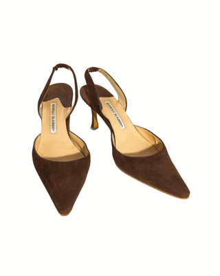 Manolo Blahnik Slingback Heels in Braun aus Wildleder mit 7 cm Absatz