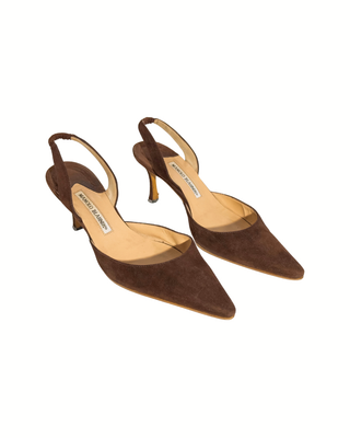 Manolo Blahnik Slingback Heels in Braun aus Wildleder mit 7 cm Absatz