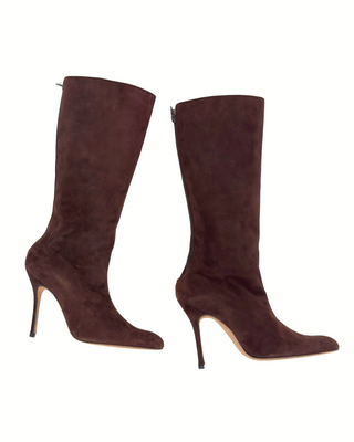 Manolo Blahnik Velourleder Stiefel braun (40)