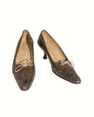 Unützer Kitten Heels in Braun mit Pythonleder und Schleife