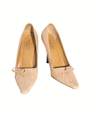 Gucci by Tom Ford Leder-High Heels Beige mit Raffung und Schleife Jahr 97/98