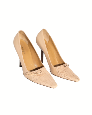 Gucci by Tom Ford Leder-High Heels Beige mit Raffung und Schleife Jahr 97/98