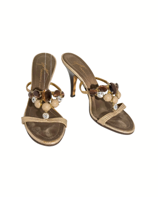 Giuseppe Zanotti Sandaletten in Gold mit Schmucksteinen und 9 cm Absatz