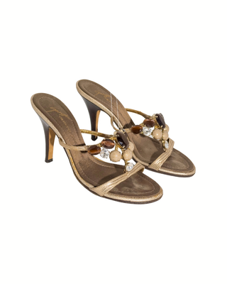 Giuseppe Zanotti Sandaletten in Gold mit Schmucksteinen und 9 cm Absatz