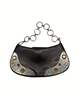 Escada Vintage Handtasche mit Strass und Silberkette – Frontansicht