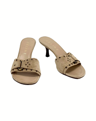 Celine Kitten Heels mit beiger Schnalle und Nieten (36)