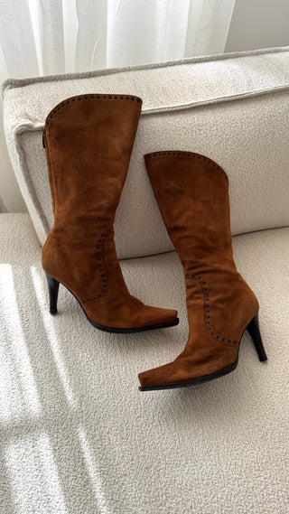 Sergio Rossi Stiefel braun mit Nieten (38)