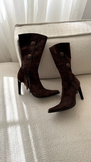 Lesilla Cowboy Boots with Fringe and Ornaments (38.5)