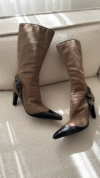 Sergio Rossi Stiefel braun mit Lederspitze und Fersenschnalle (39)